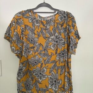 LOFT Floral Print Yellow Women's Top